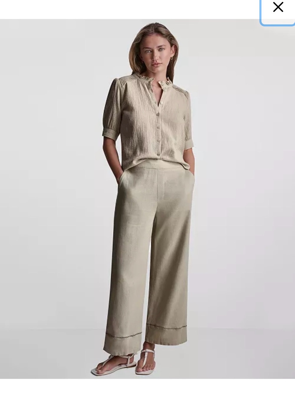 NWT,  never worn, DKNY Petite Puff Sleeve Button Front Top & Wide-Leg Pants Set
